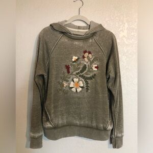 Embroidered Floral Hoodie - Olive Green